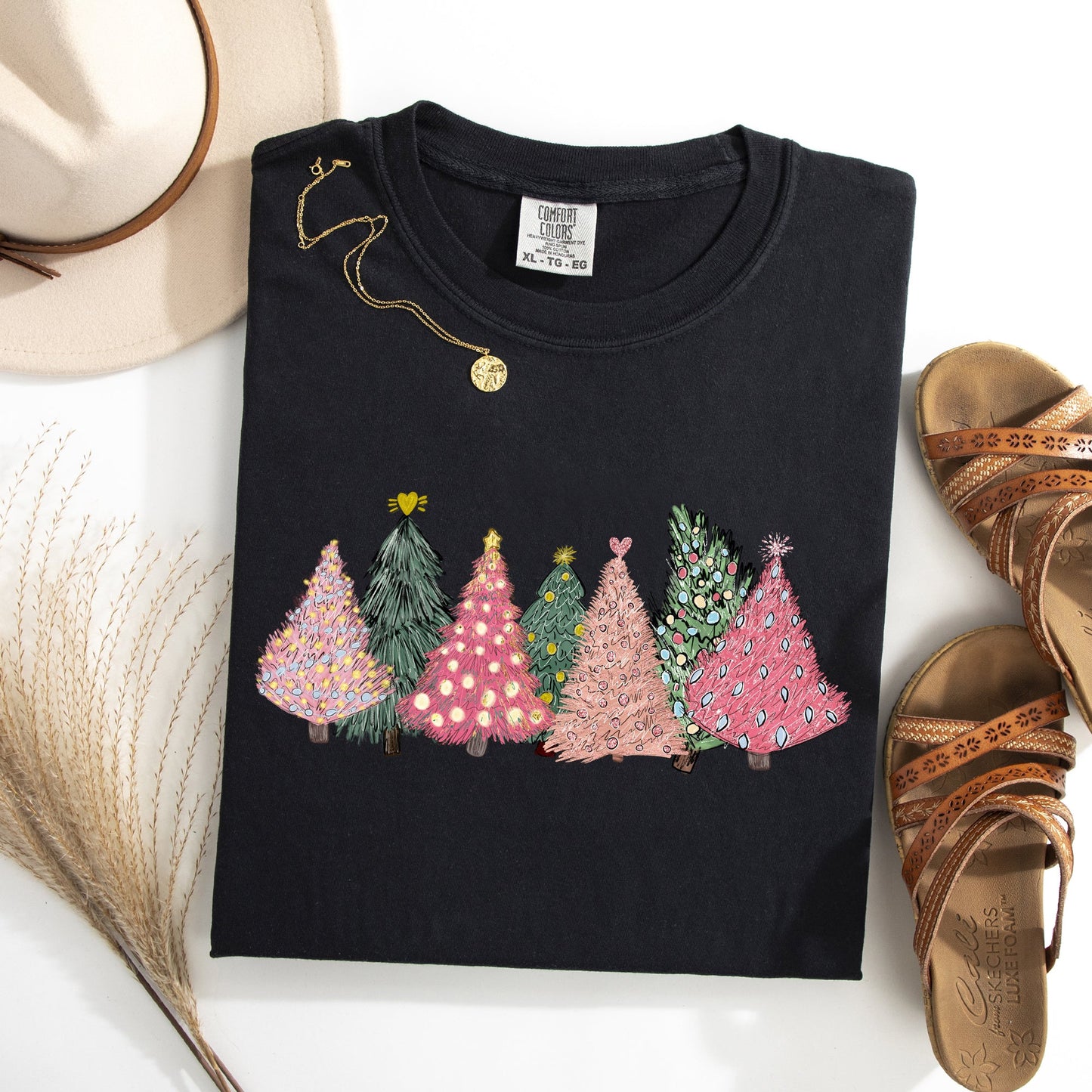 Sketched Christmas Trees, Christmas Heart, Vibrant, Winter, Snow, Xmas Tshirt Comfort Colors T-Shirt