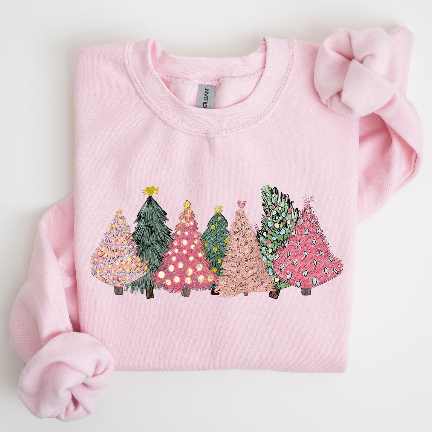 Sketched Christmas Trees, Christmas Heart, Vibrant, Winter, Snow, Xmas Sweatshirt