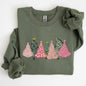Sketched Christmas Trees, Christmas Heart, Vibrant, Winter, Snow, Xmas Sweatshirt