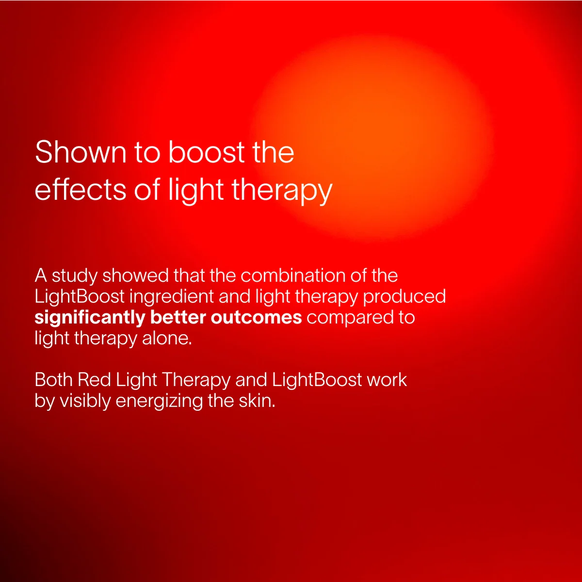 Red background with text about light therapy and LightBoost ingredient