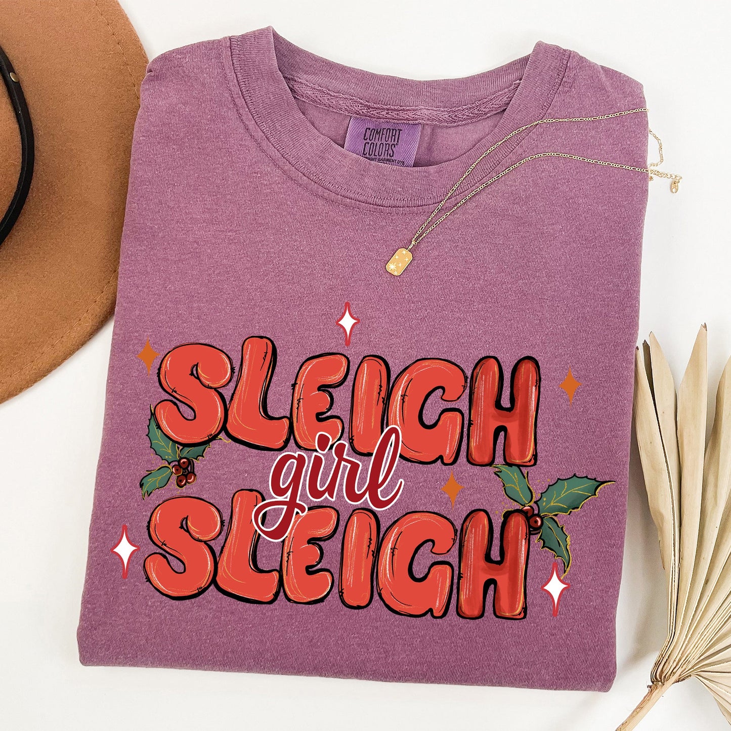 Sleigh Girl Sleigh, Christmas, Holly, Retro, Santa, Xmas Tshirt Comfort Colors T-Shirt