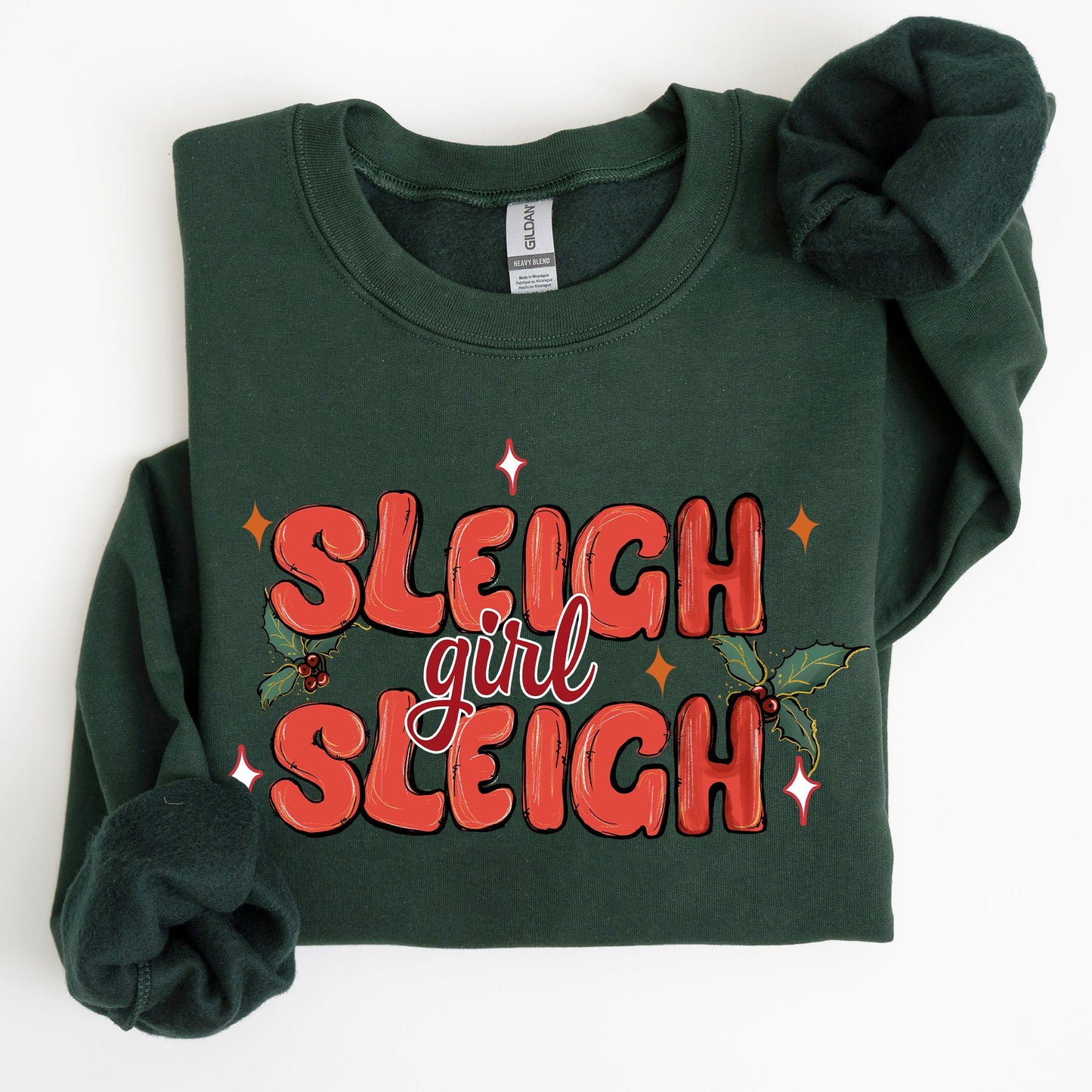 Sleigh Girl Sleigh, Christmas, Holly, Retro, Santa, Xmas Sweatshirt