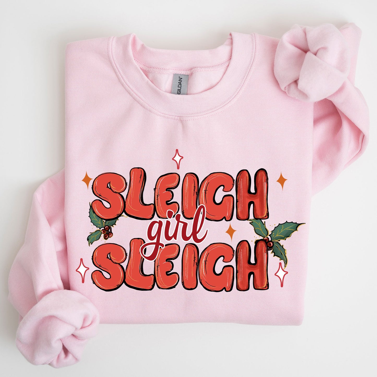 Sleigh Girl Sleigh, Christmas, Holly, Retro, Santa, Xmas Sweatshirt