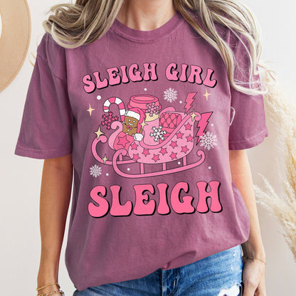 Sleigh Girl Sleigh, Christmas, Retro, Pink, Comfort Colors Tshirt