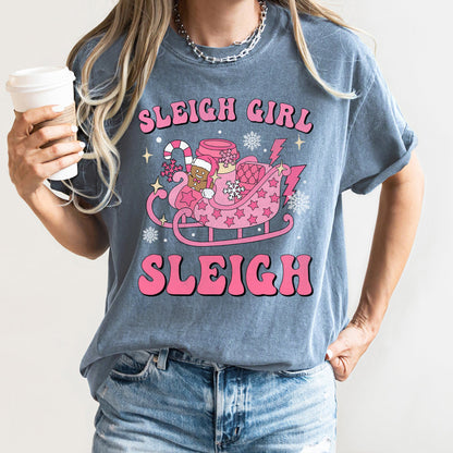 Sleigh Girl Sleigh, Christmas, Retro, Pink, Comfort Colors Tshirt