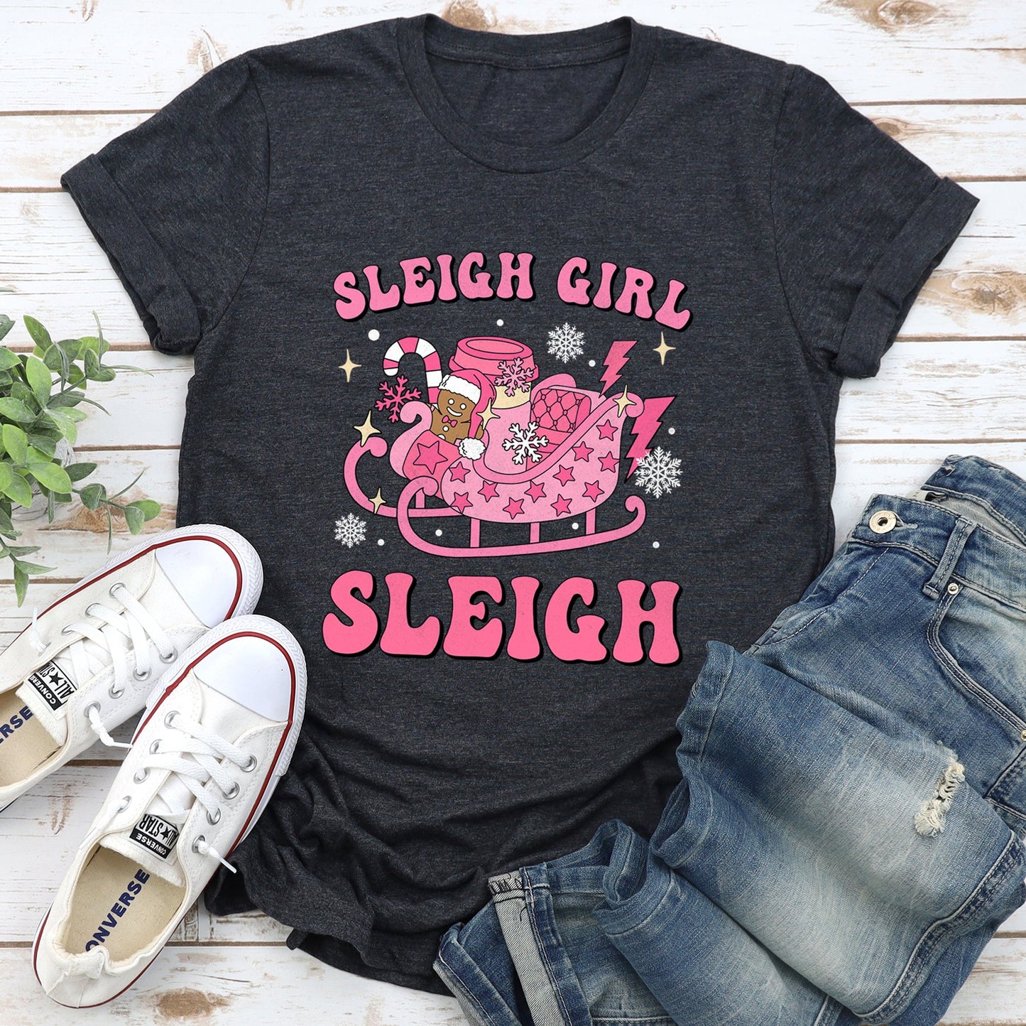 Sleigh Girl Sleigh, Christmas, Retro, Pink Super Soft Tees