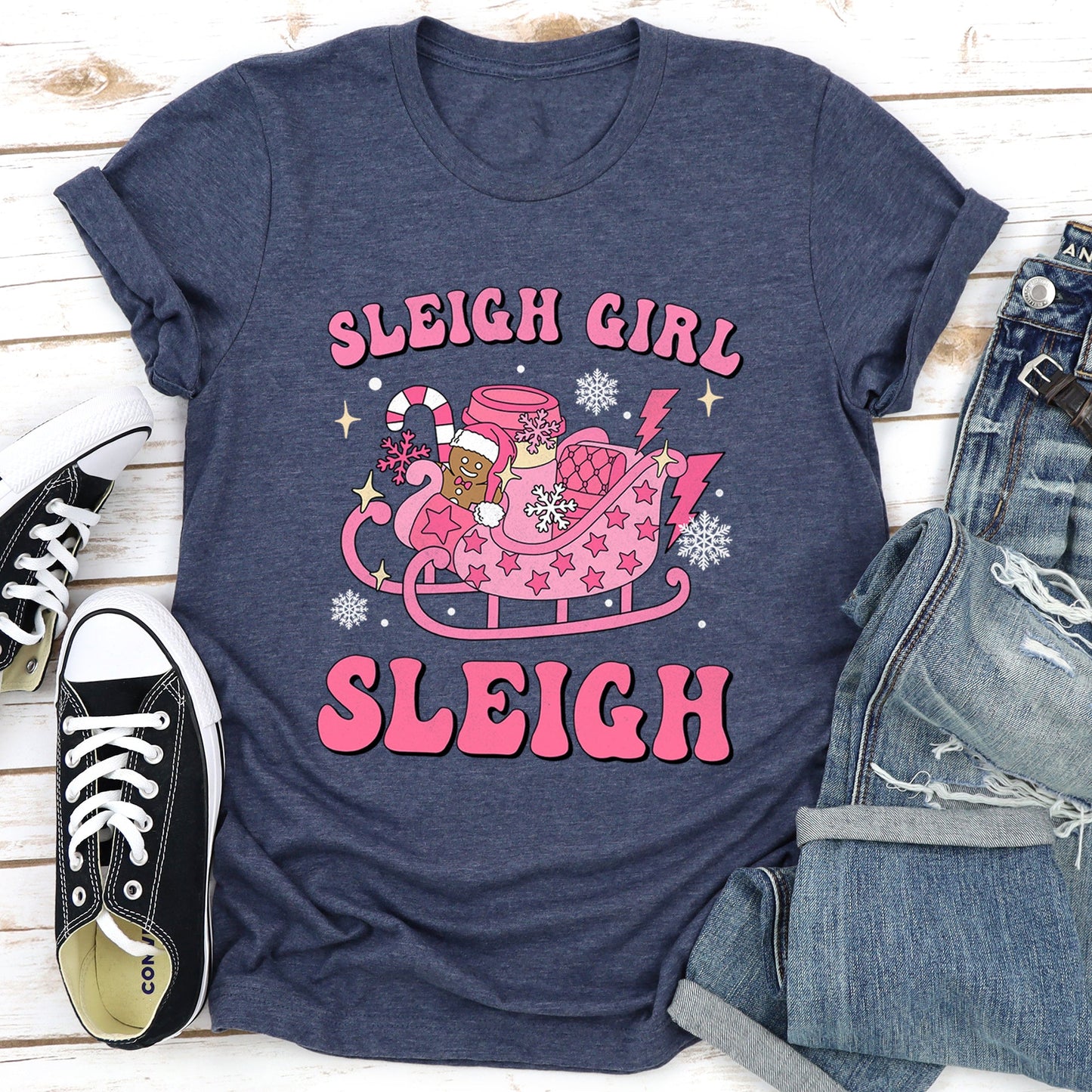 Sleigh Girl Sleigh, Christmas, Retro, Pink Super Soft Tees