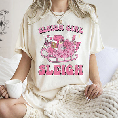 Sleigh Girl Sleigh, Christmas, Retro, Pink, Comfort Colors Tshirt