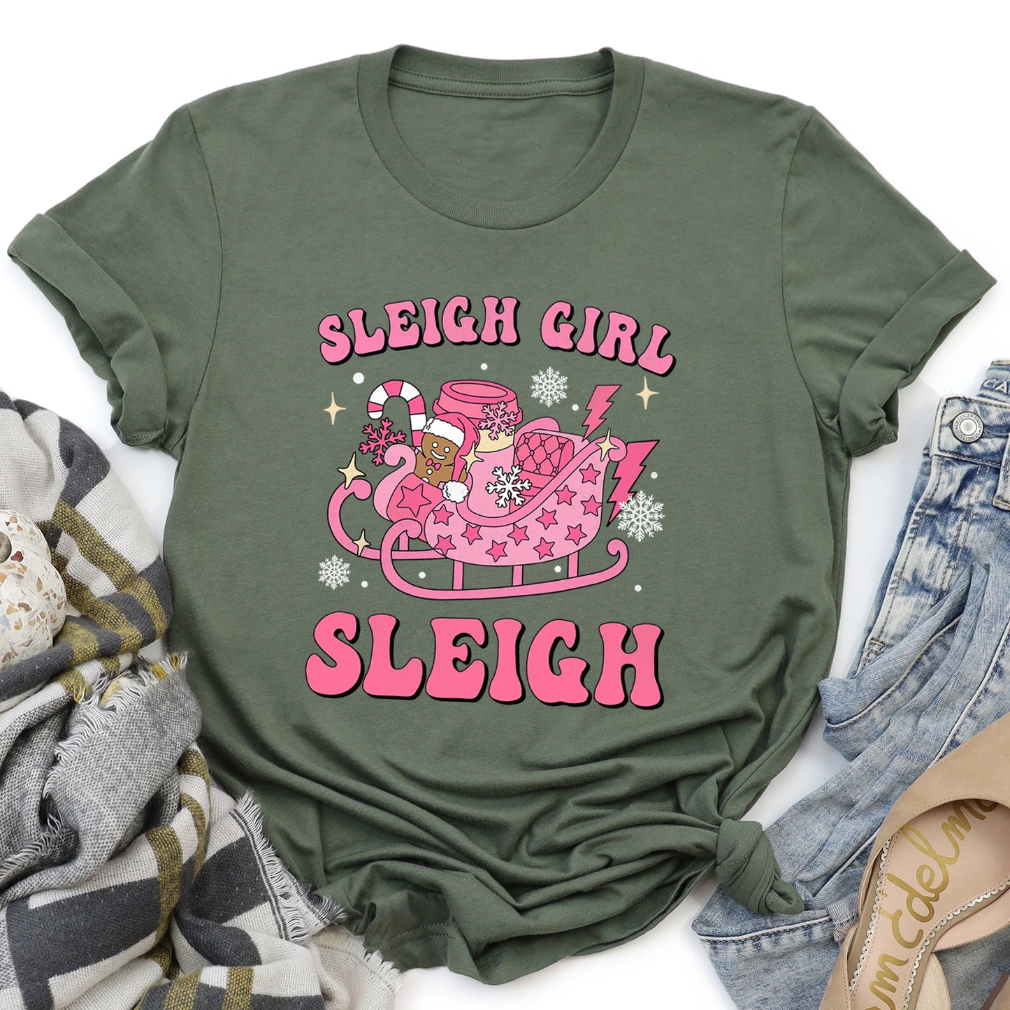Sleigh Girl Sleigh, Christmas, Retro, Pink Super Soft Tees