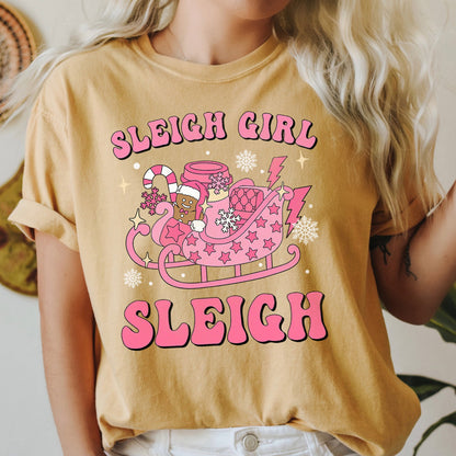 Sleigh Girl Sleigh, Christmas, Retro, Pink, Comfort Colors Tshirt