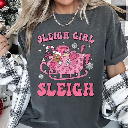 Sleigh Girl Sleigh, Christmas, Retro, Pink, Comfort Colors Tshirt