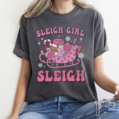 Sleigh Girl Sleigh, Christmas, Retro, Pink, Comfort Colors Tshirt