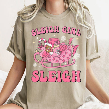 Sleigh Girl Sleigh, Christmas, Retro, Pink, Comfort Colors Tshirt