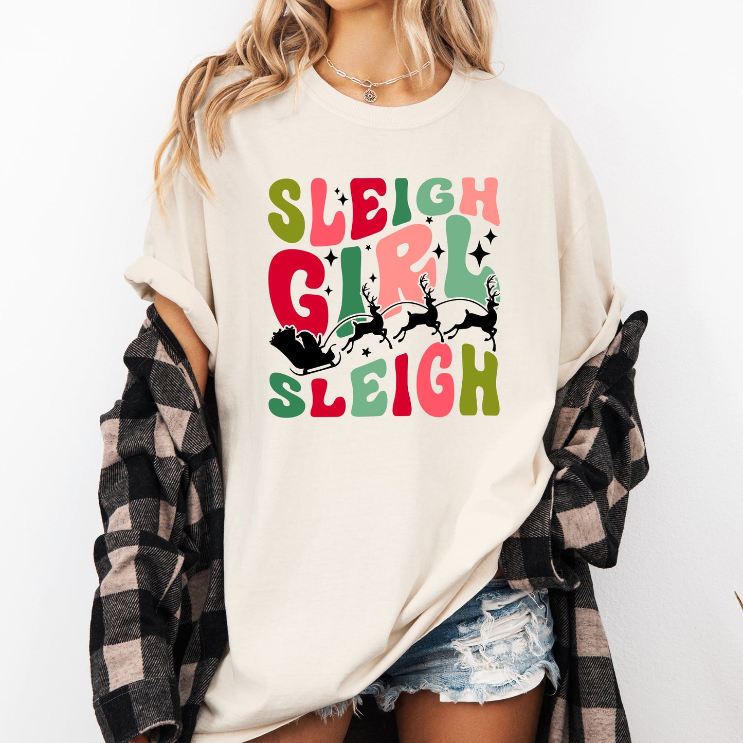 Sleigh Girl Sleigh, Santa, Christmas, Reindeer, Winter, Xmas Tshirt Comfort Colors T-Shirt