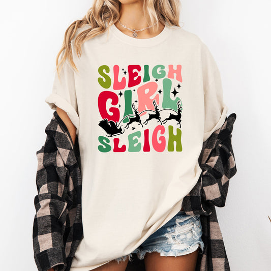 Sleigh Girl Sleigh, Santa, Christmas, Reindeer, Winter, Xmas Tshirt Comfort Colors T-Shirt