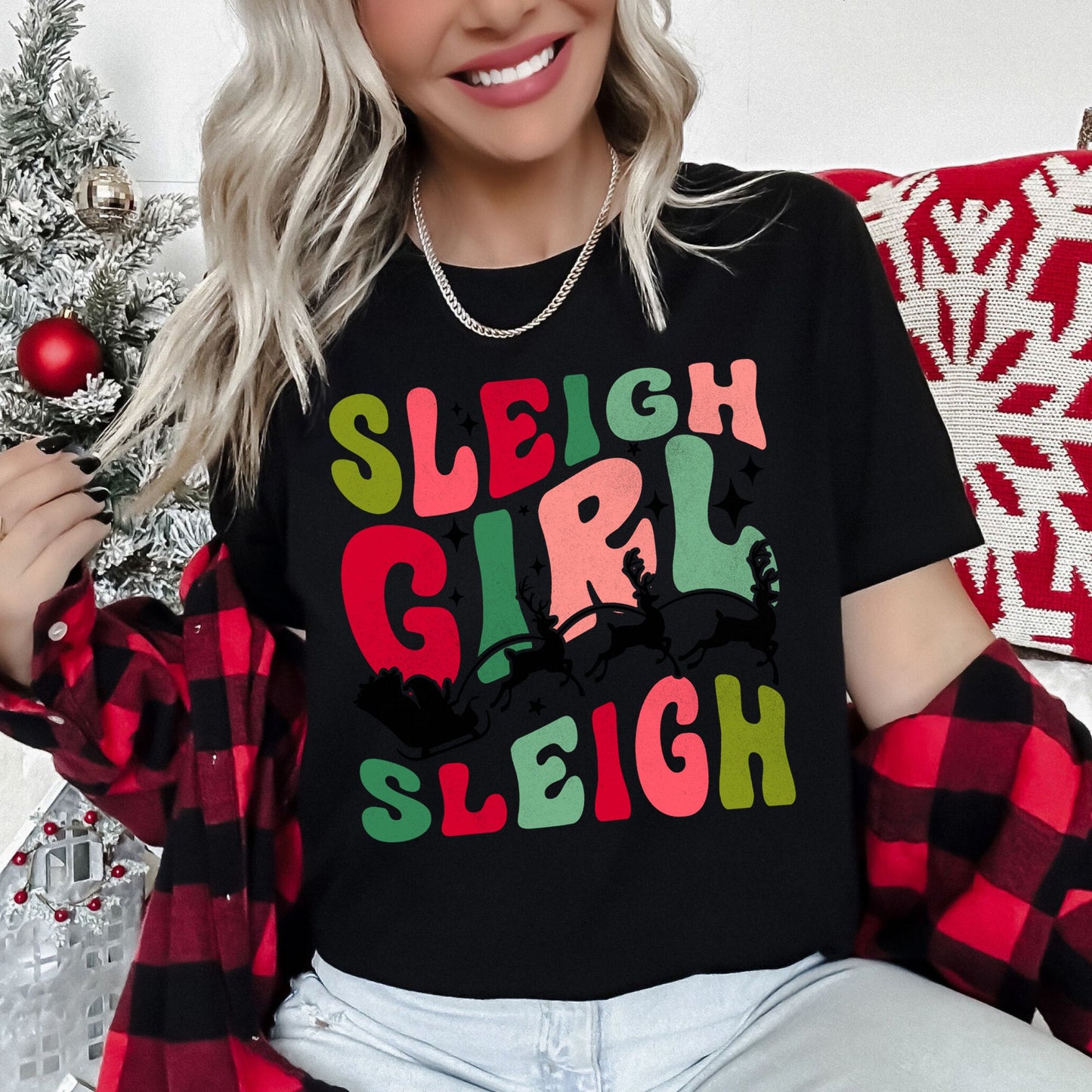 Sleigh Girl Sleigh, Santa, Christmas, Retro Super Soft Tees