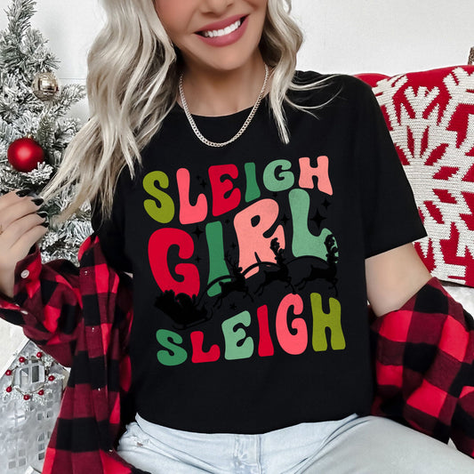 Sleigh Girl Sleigh, Santa, Christmas, Retro Super Soft Tees