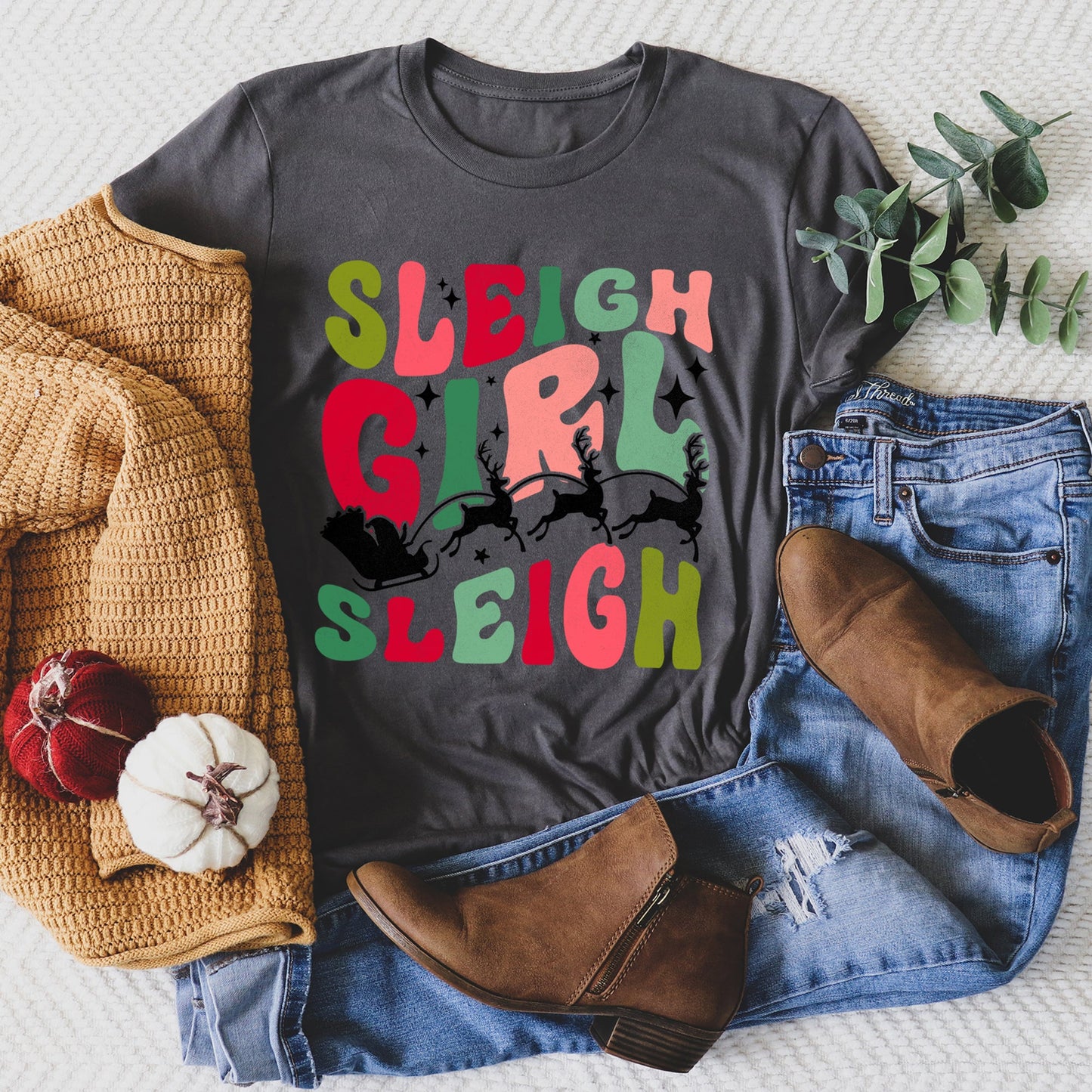 Sleigh Girl Sleigh, Santa, Christmas, Retro Super Soft Tees