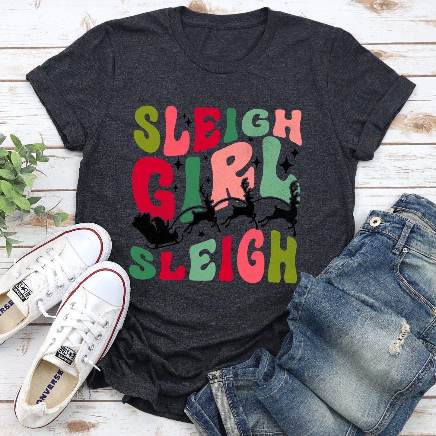 Sleigh Girl Sleigh, Santa, Christmas, Retro Super Soft Tees
