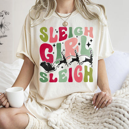 Sleigh Girl Sleigh, Christmas, Retro, Pink, Comfort Colors Tshirt