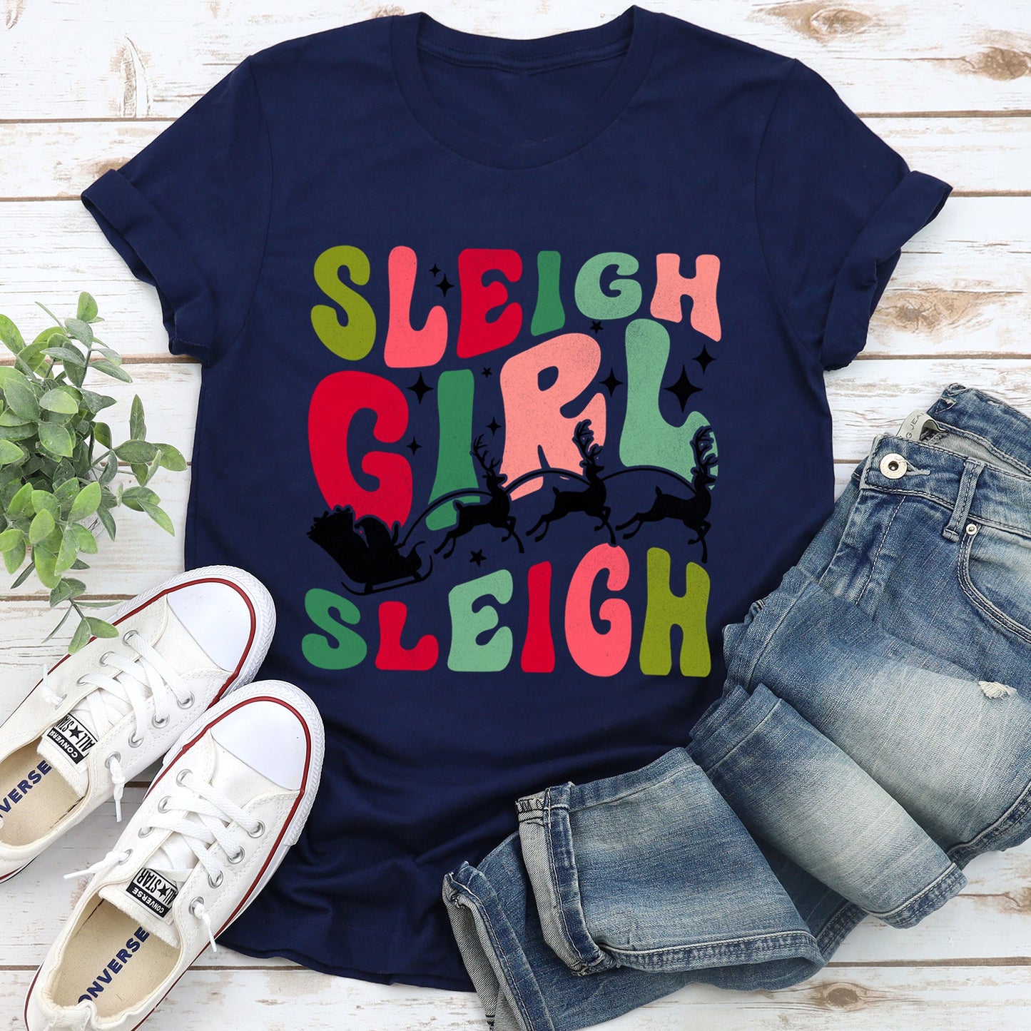 Sleigh Girl Sleigh, Santa, Christmas, Retro Super Soft Tees
