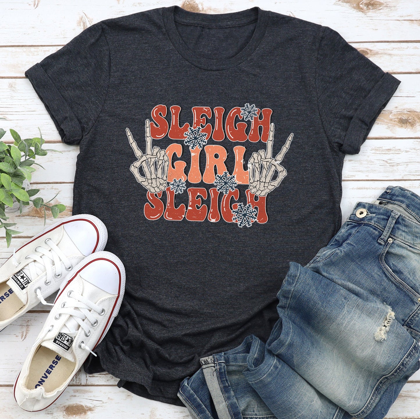 Sleigh Girl Sleigh, Skeleton, Christmas, Retro Super Soft Tees