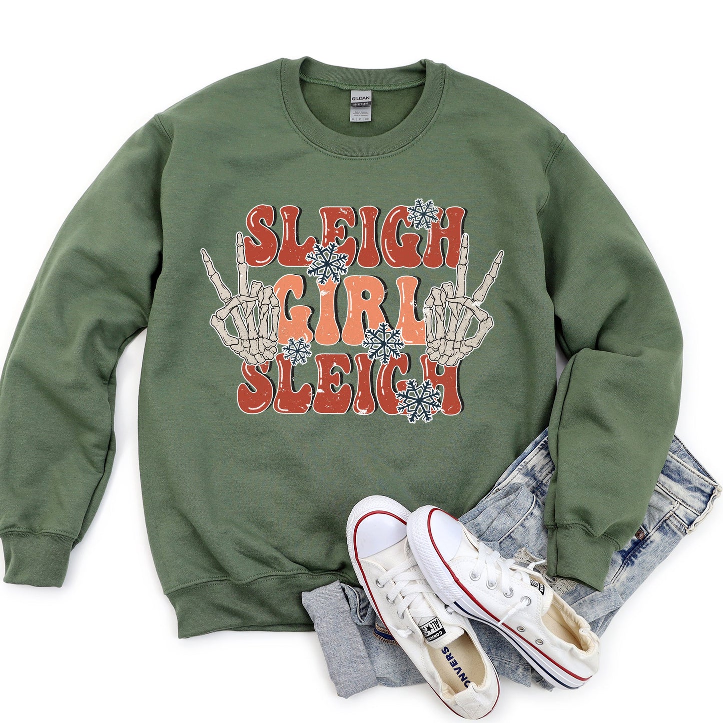 Sleigh Girl Sleigh, Skeleton, Christmas Sweatshirt