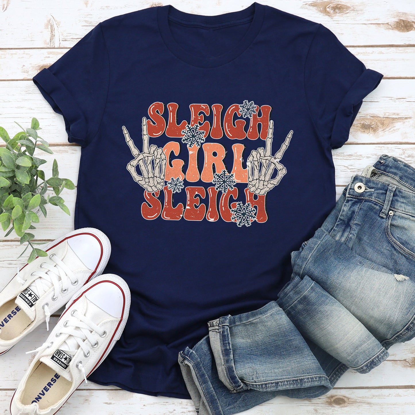Sleigh Girl Sleigh, Skeleton, Christmas, Retro Super Soft Tees