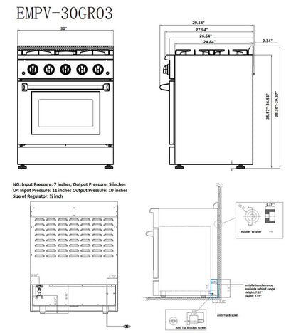 Empava 30GR03 30 Inch Freestanding Range Gas Cooktop And Oven