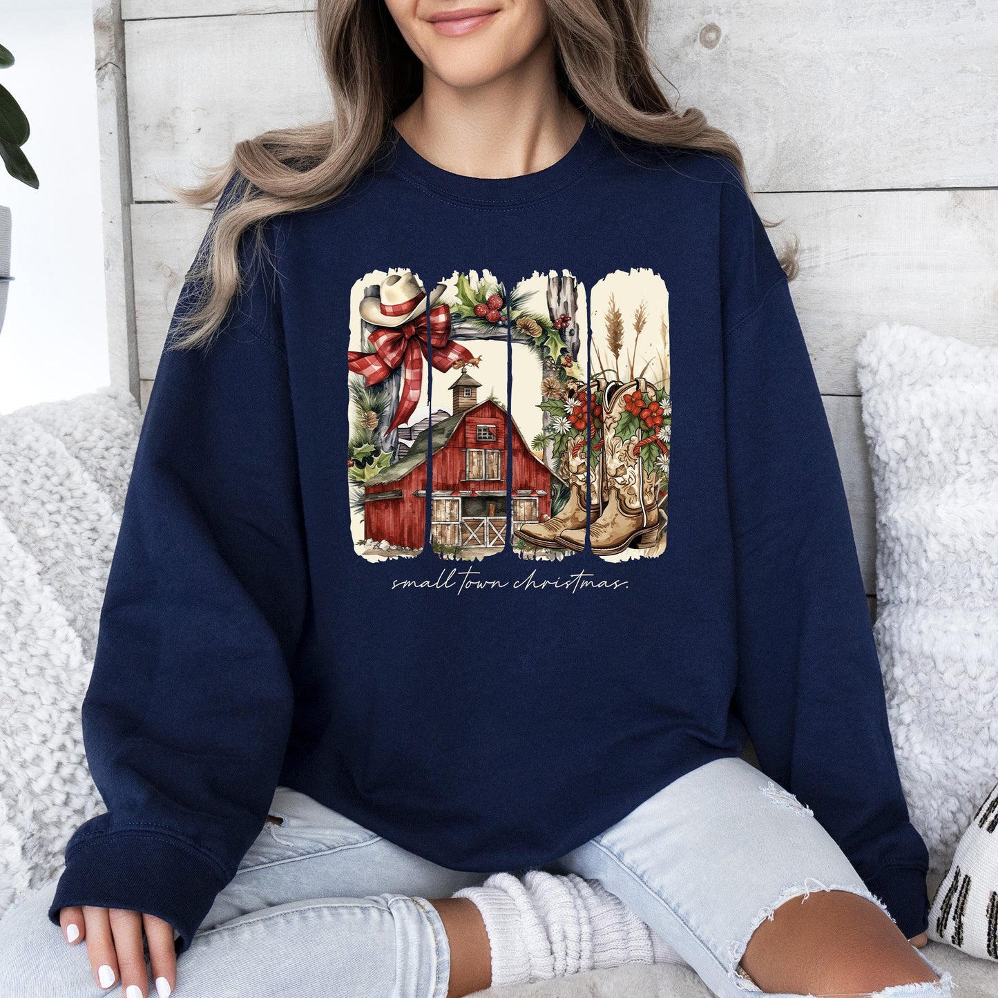 Small Town Christmas, Country, Farm Life, Santa Sweatshirt