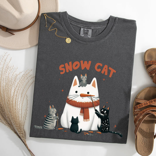 Snow Cat, Snowman, Cats, Christmas, Winter Tshirt Comfort Colors T-Shirt