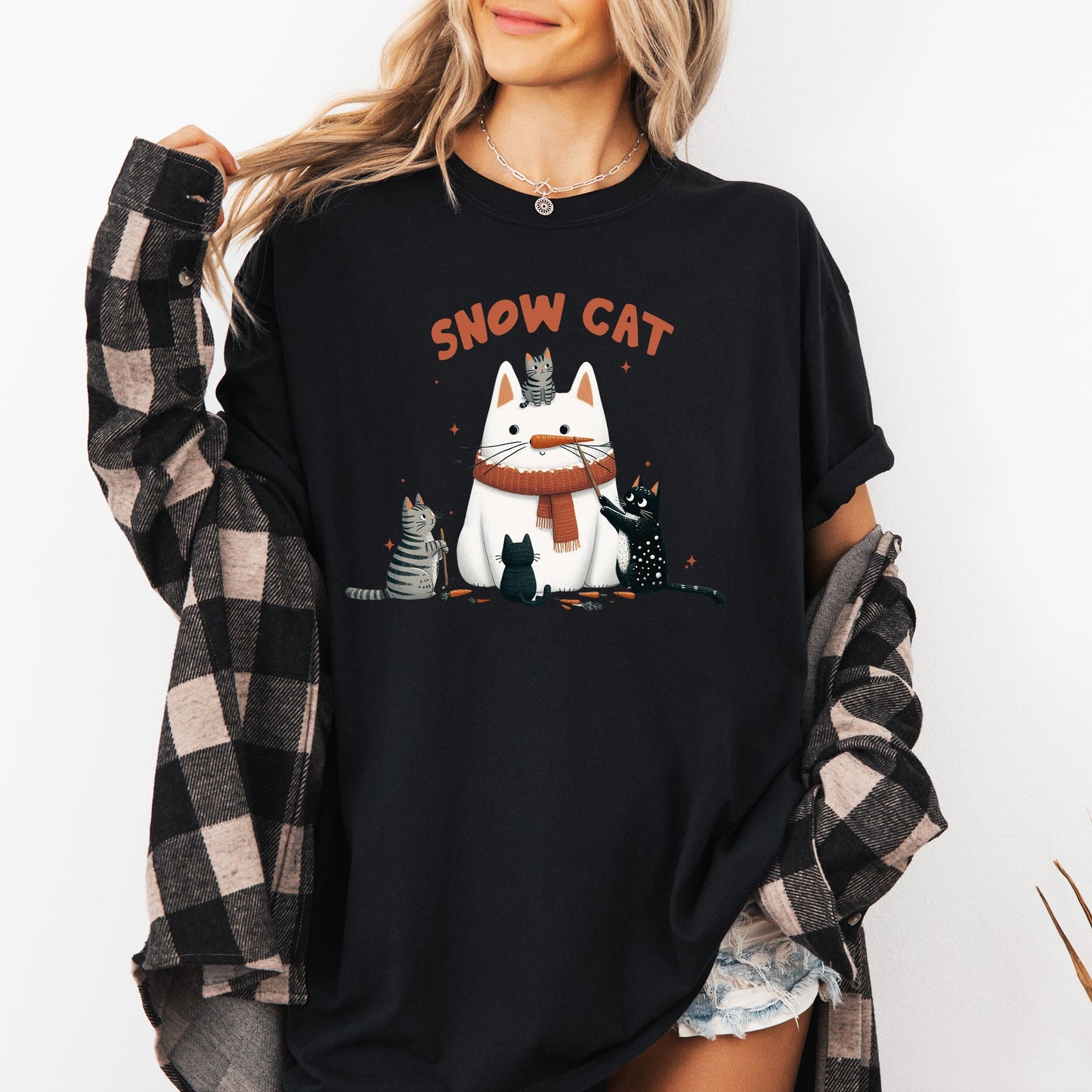 Snow Cat, Snowman, Cats, Christmas, Winter Tshirt Comfort Colors T-Shirt