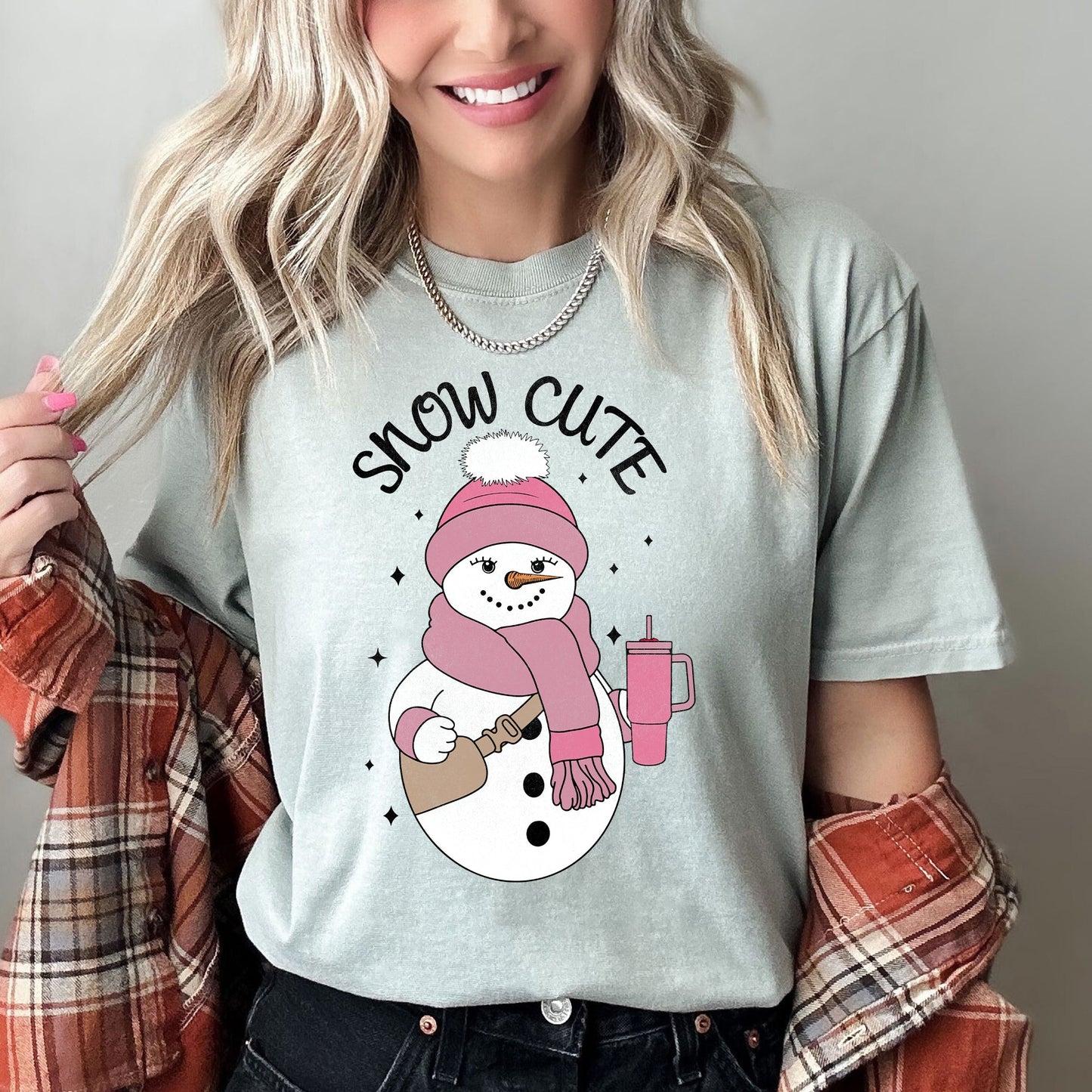 Snow Cute, Bougie Snowman, Christmas, BooJee, Comfort Colors Tshirt