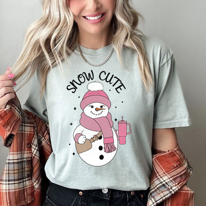Snow Cute, Bougie Snowman, Christmas, BooJee, Comfort Colors Tshirt