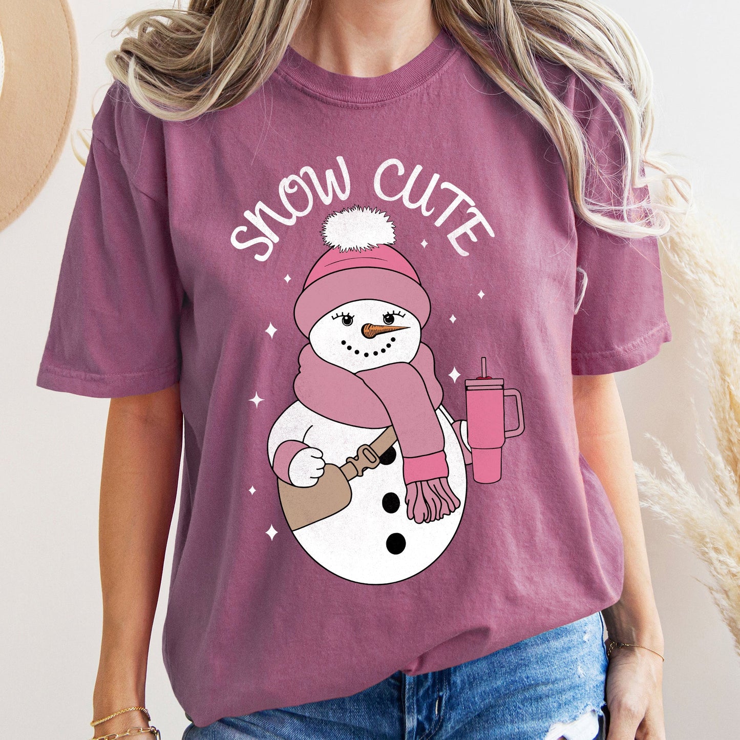Snow Cute, Bougie Snowman, Christmas, BooJee, Comfort Colors Tshirt