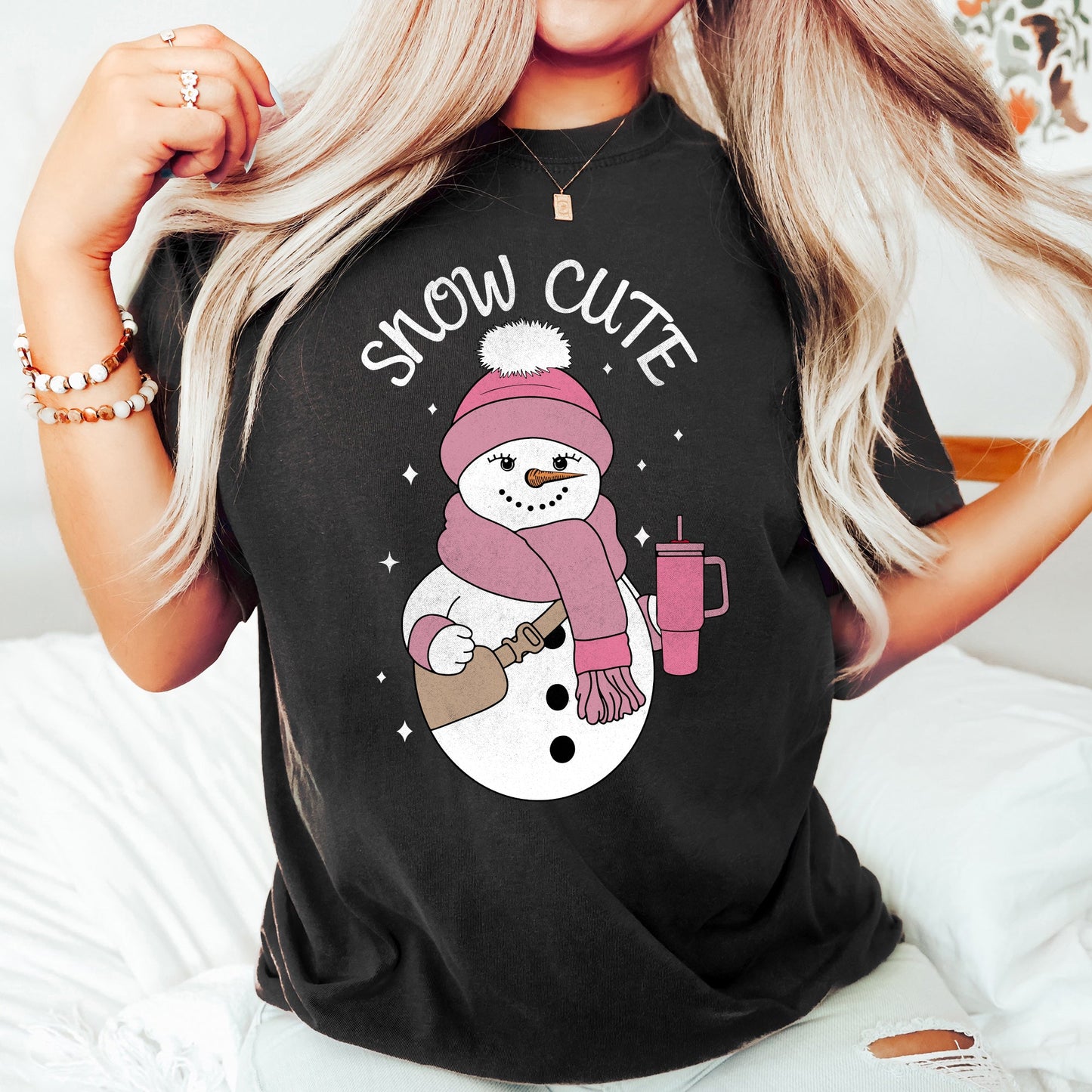 Snow Cute, Bougie Snowman, Christmas, BooJee, Comfort Colors Tshirt