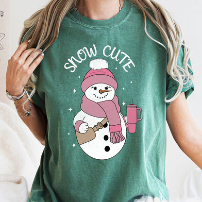 Snow Cute, Bougie Snowman, Christmas, BooJee, Comfort Colors Tshirt