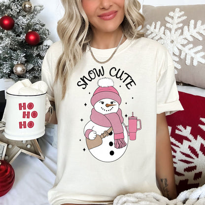 Snow Cute, Bougie Snowman, Christmas, BooJee, Comfort Colors Tshirt