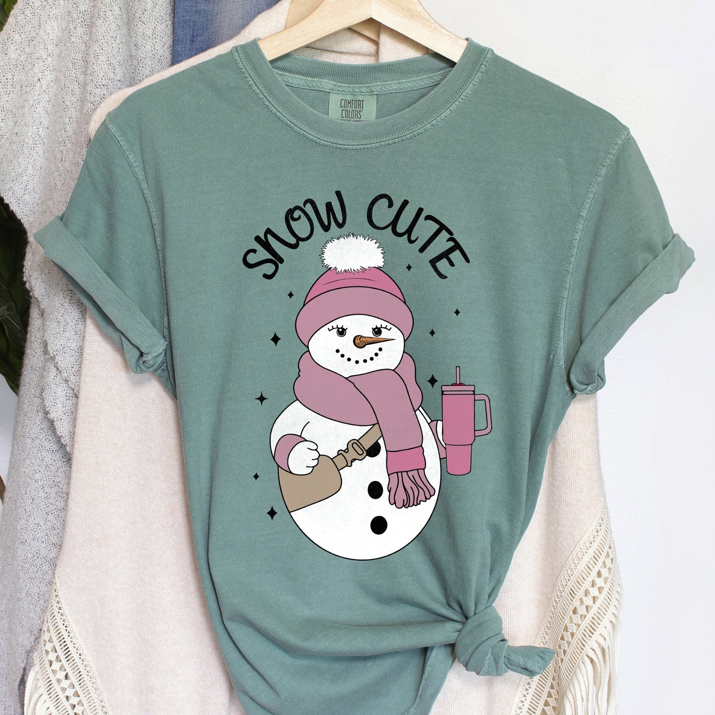 Snow Cute, Bougie Snowman, Christmas, BooJee, Comfort Colors Tshirt