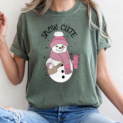 Snow Cute, Bougie Snowman, Christmas, BooJee, Comfort Colors Tshirt