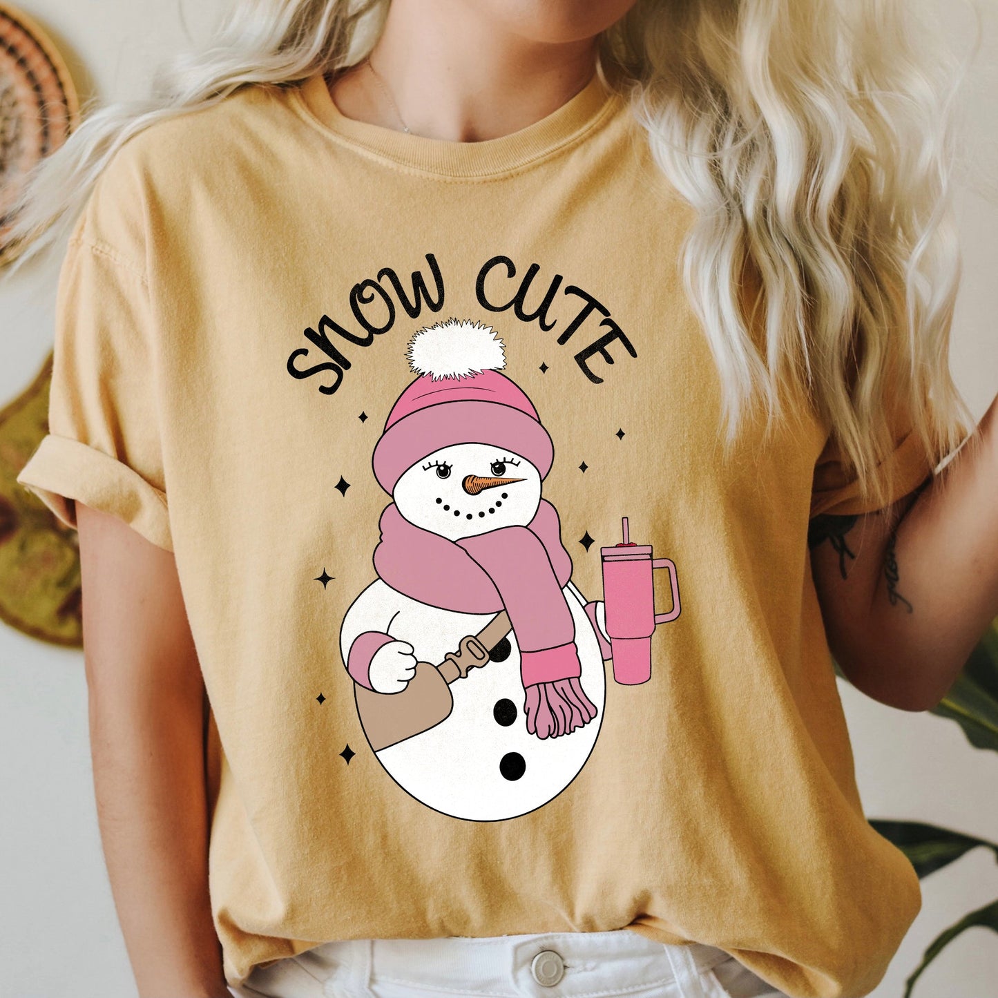 Snow Cute, Bougie Snowman, Christmas, BooJee, Comfort Colors Tshirt