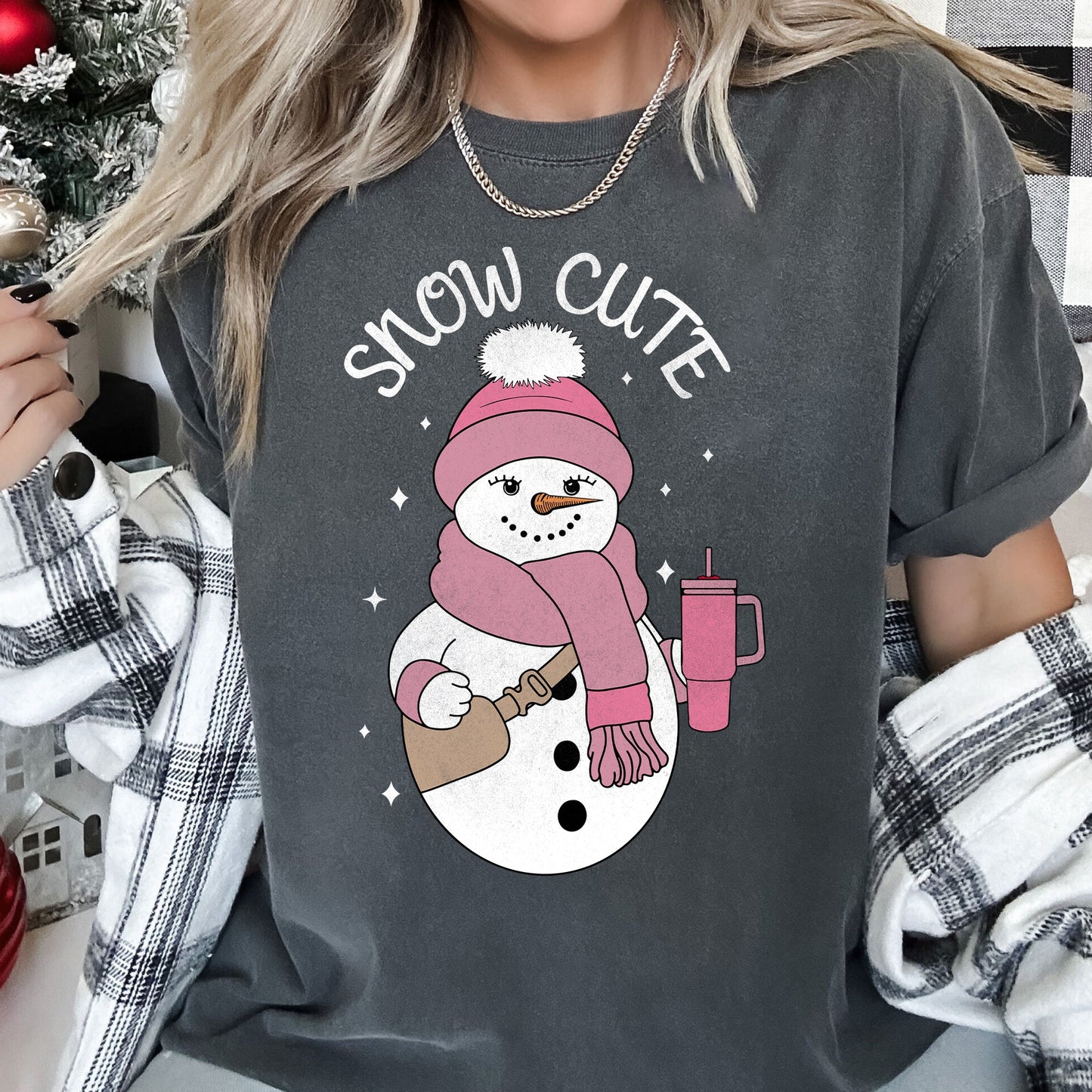Snow Cute, Bougie Snowman, Christmas, BooJee, Comfort Colors Tshirt