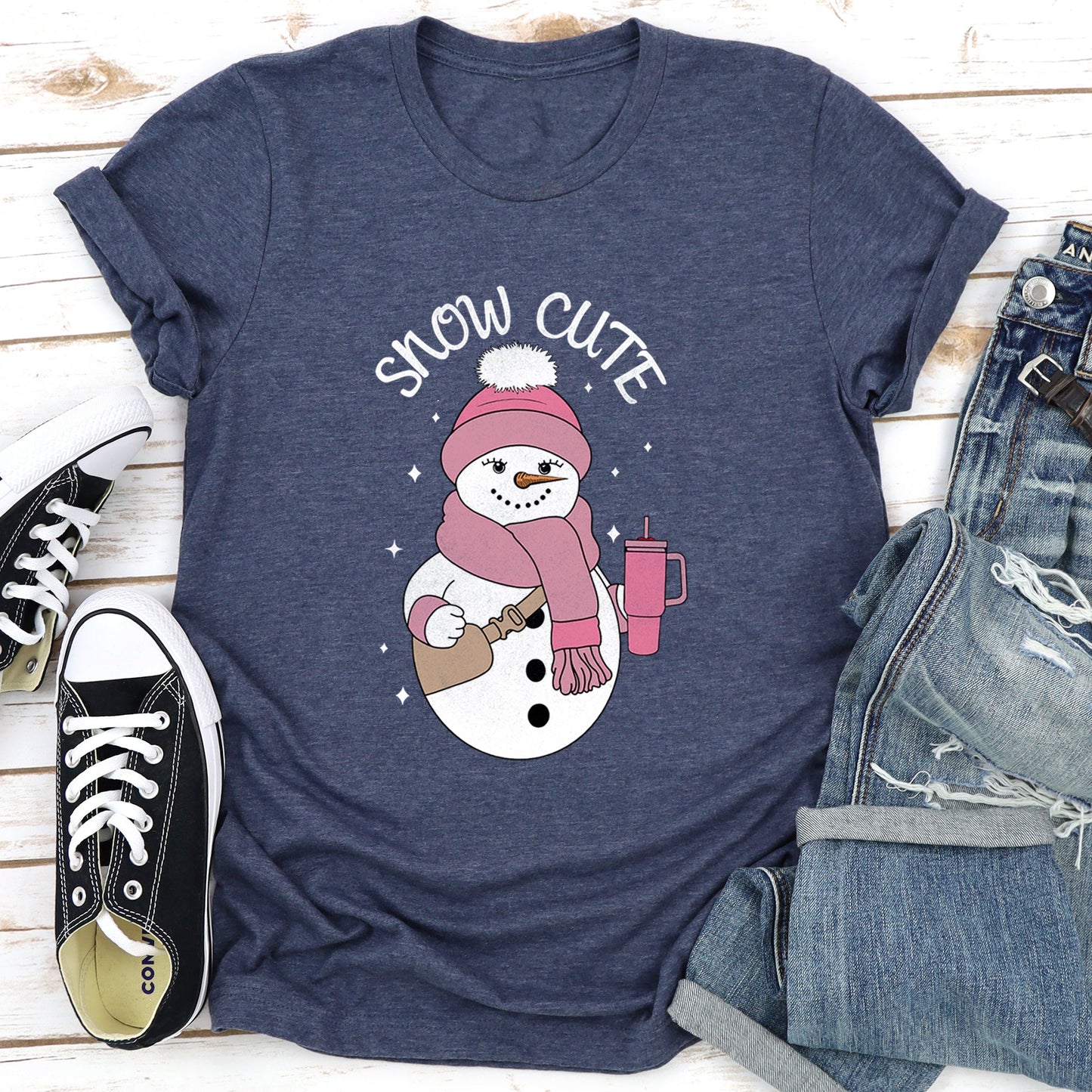 Snow Cute, Bougie Snowman, Christmas, BooJee - white Super Soft Tshirt