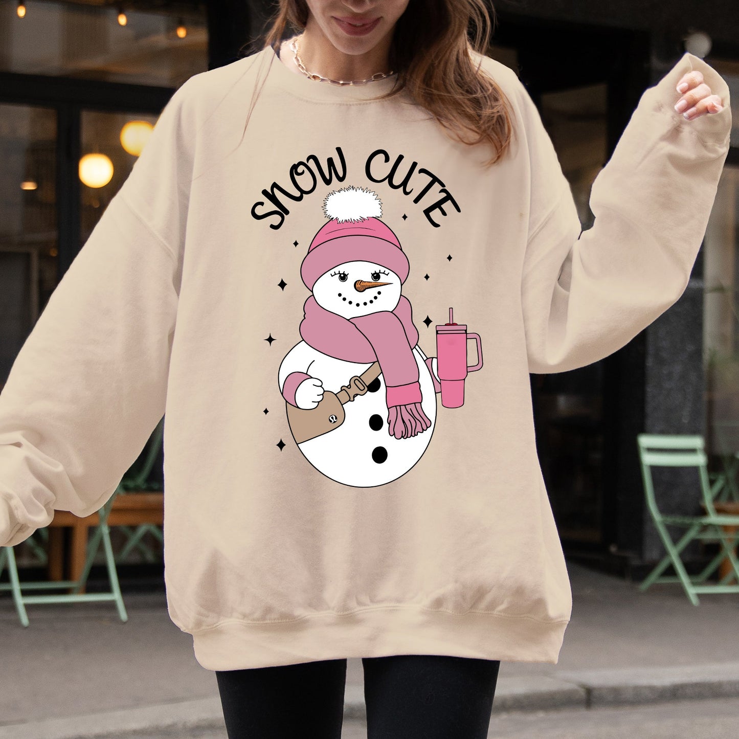 Snow Cute, Bougie, Snowman, Christmas, Winter, Xmas Sweatshirt