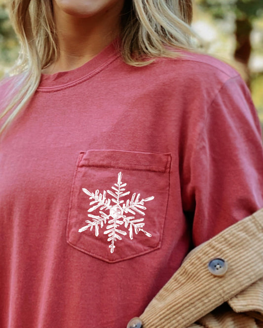 Snowflake, Pocket, Christmas, Winter, Santa, Snow, Xmas Pocket Tee Comfort Colors T-Shirt