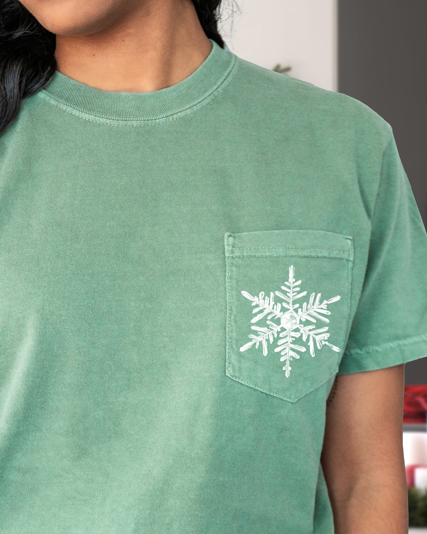 Snowflake, Pocket, Christmas, Winter, Santa, Snow, Xmas Pocket Tee Comfort Colors T-Shirt