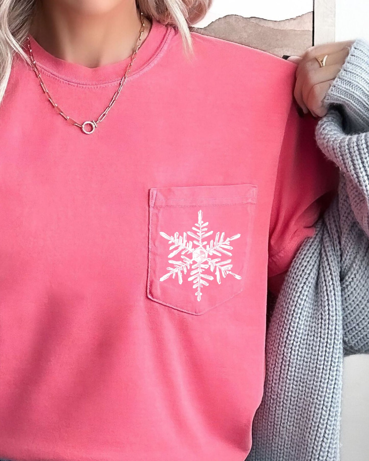 Snowflake, Pocket, Christmas, Winter, Santa, Snow, Xmas Pocket Tee Comfort Colors T-Shirt