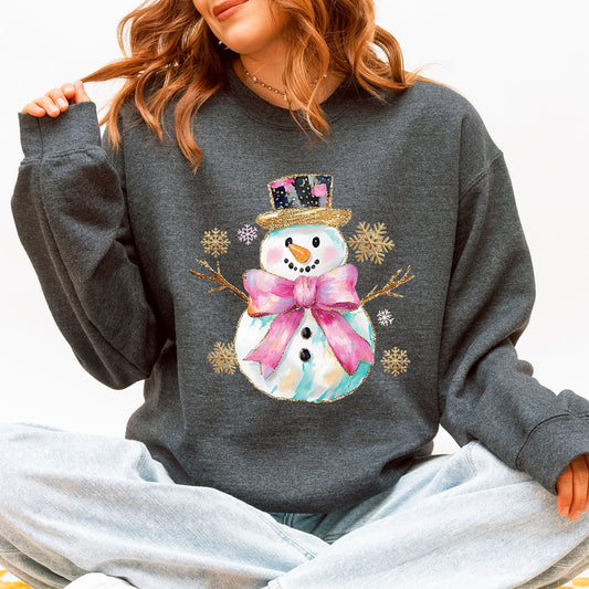 Snowman, Christmas, Snow, Bow, Ribbon Sweatshirt