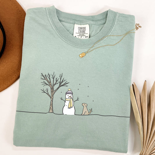 Snowman, Dog, Christmas, Winter, Santa, Xmas, Snow Tshirt Comfort Colors T-Shirt
