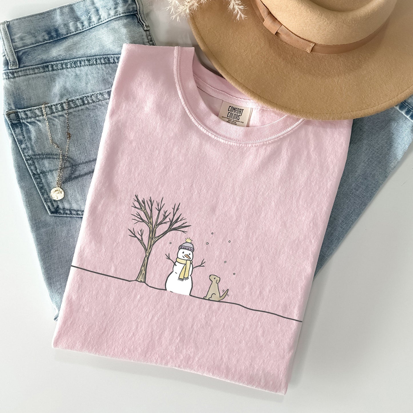 Snowman, Dog, Christmas, Winter, Santa, Xmas, Snow Tshirt Comfort Colors T-Shirt